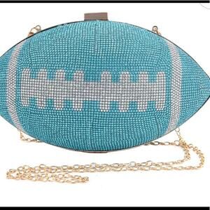 Blue Crystal Football Shape Clutch With Chain